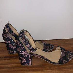 Navy blue, lilac, & green block heels. Size 8